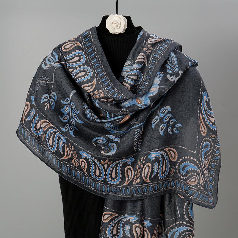 

Autumn and winter new cotton and linen blue bird cashew nut warm scarf, hot-selling wind versatile long scarf women 180cm
