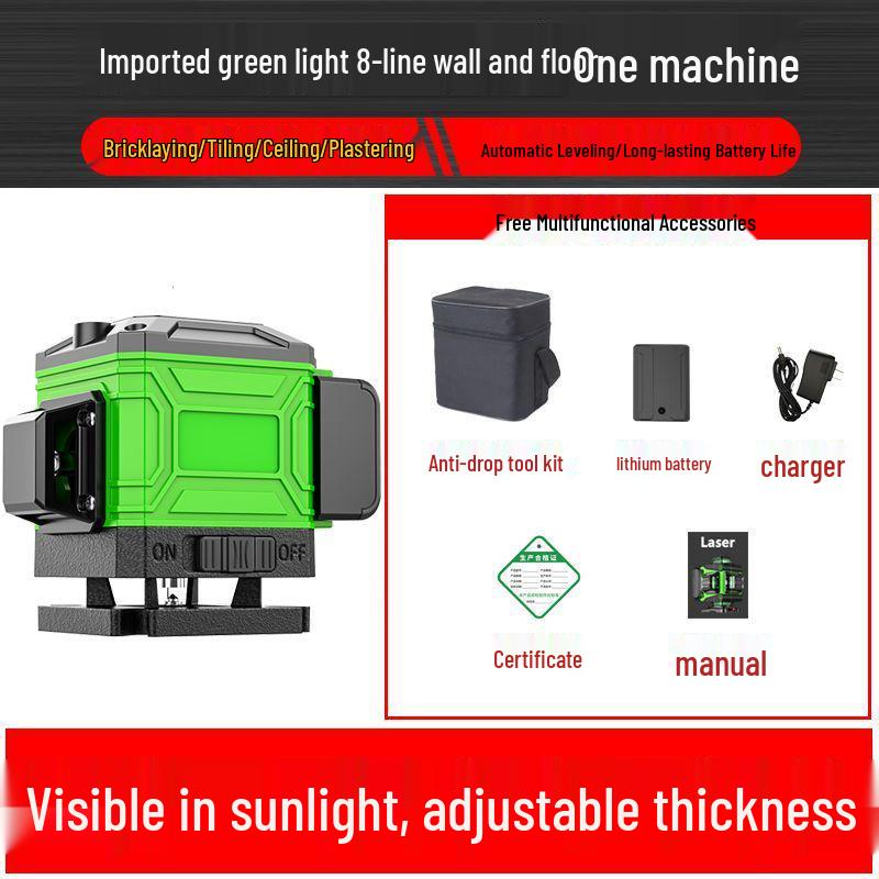 12/16-linjers minilaserpassare med hög precision, grönt ljus och vägg-/golvklistermärken
