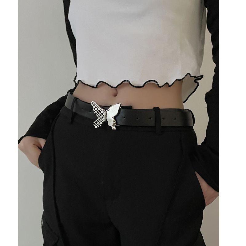 

Трендовый женский ремень из черной искусственной кожи с элегантным акцентом в виде бабочки, идеально подходящий для повседневных нарядов чёрный