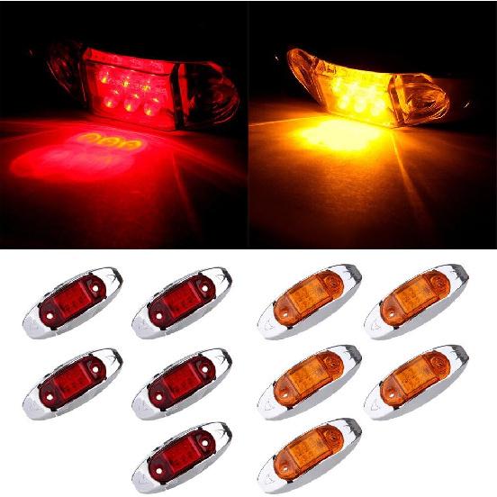10x Oval LED Trailer Marker Light w/Chrome Bezel 6 LED Amber/Red Top Clearance Indicator Lights Surface Mount for Truck Trailer Boat Car RV
