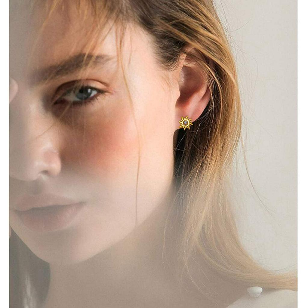 925 Sterling Silver Gold Vermeil Sun Stud Earring