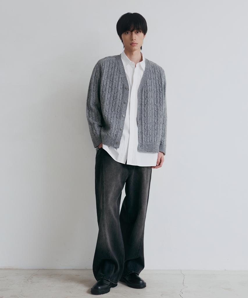 Nodu Cable Saddle Crop Cardigan [Gray]