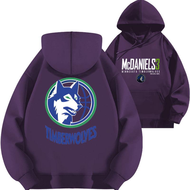 Jayden McDaniels Timberwolves No. 3 Printed Hooded Sweater Top Loose Fall and Winter Fleece Thickened Cap