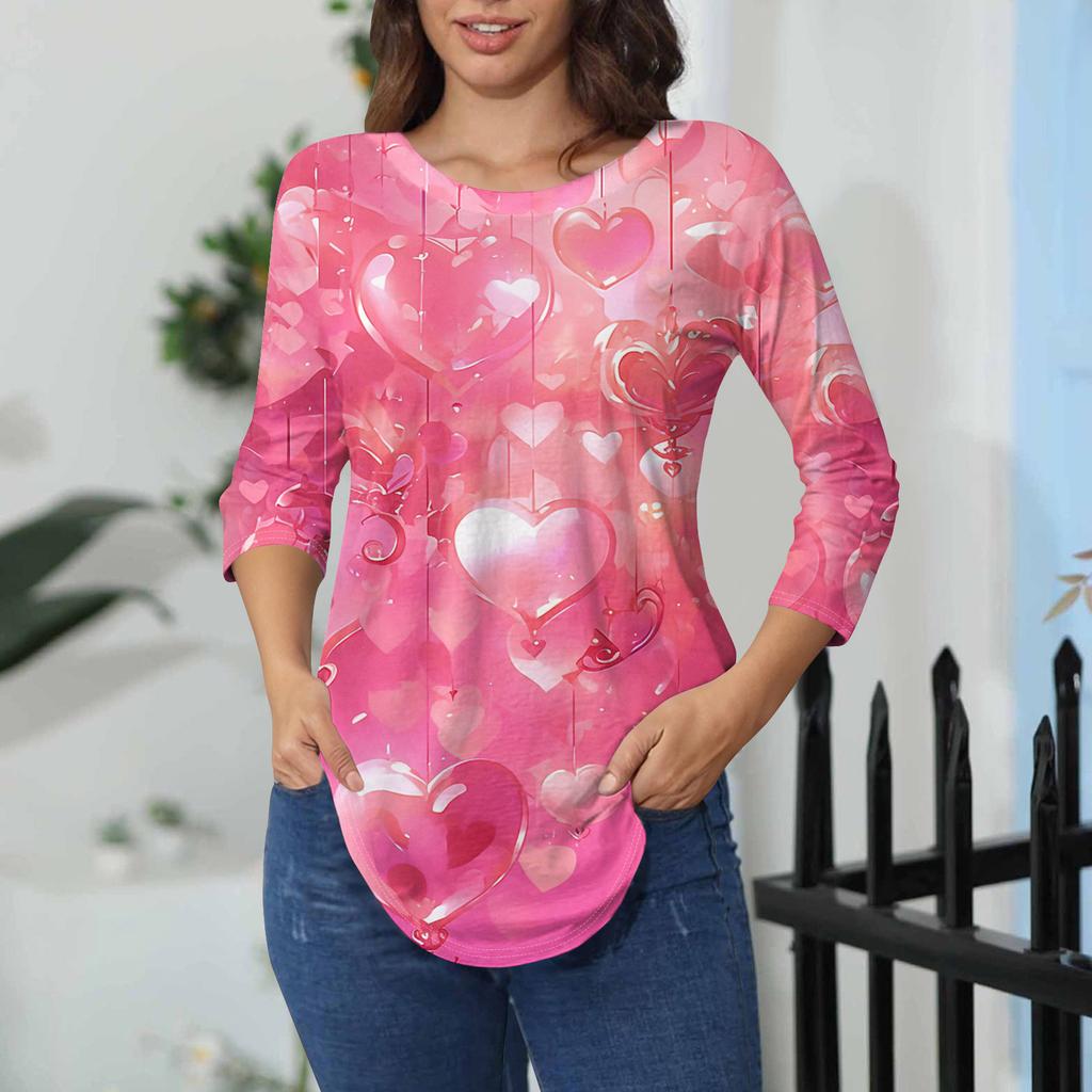 Womens T Shirts 3/4 Sleeve Shirts Solid Color Pullover Summer Spring Tops Blouses