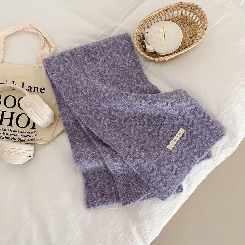 Atmospheric solid color with twist knitted wool scarf women's autumn and winter warm versatile wool scarf tide
