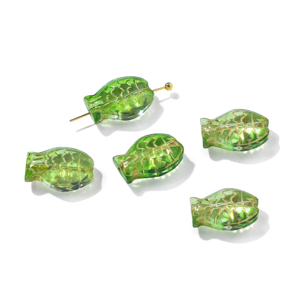 10pcs 10*14.5mm Glass Golored Small Fish Shaped Beads with Golden Edge Spacer Beads for DIY Jewelry Earrings Bracelets Supplies