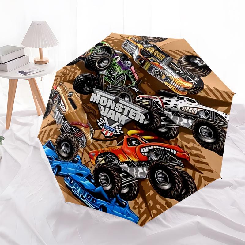 Ombrello da Viaggio a Tema Monster Truck con 8 Stecche, Apertura e Chiusura Automatiche, Design Pieghevole Portatile, Ombrello Compatto ed Elegante Adatto per