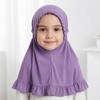 Breathable Girls Neck Shawl Crinkles Texture Solid Color Girls Muslim Hijab Soft Stretch Children Islamic Headscarf