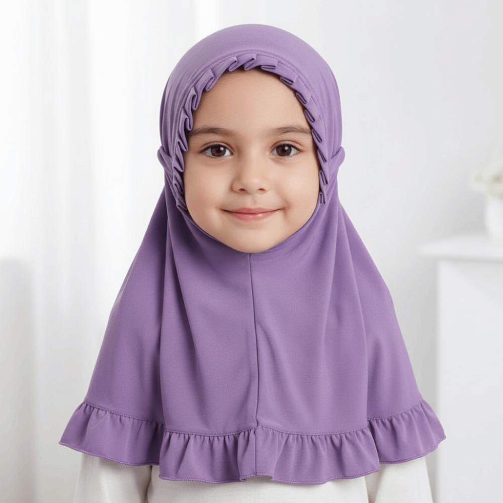 Breathable Girls Neck Shawl Crinkles Texture Solid Color Girls Muslim Hijab Soft Stretch Children Islamic Headscarf