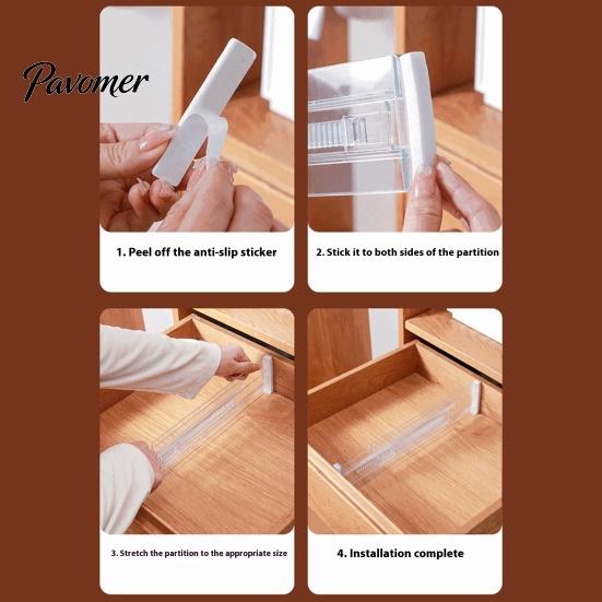 Adjustable Drawer Divider Clear Organizer Expandable Separator with Easy Installation for Clothes Baby Utensils Cutlery Bedroom Kitchen Organization