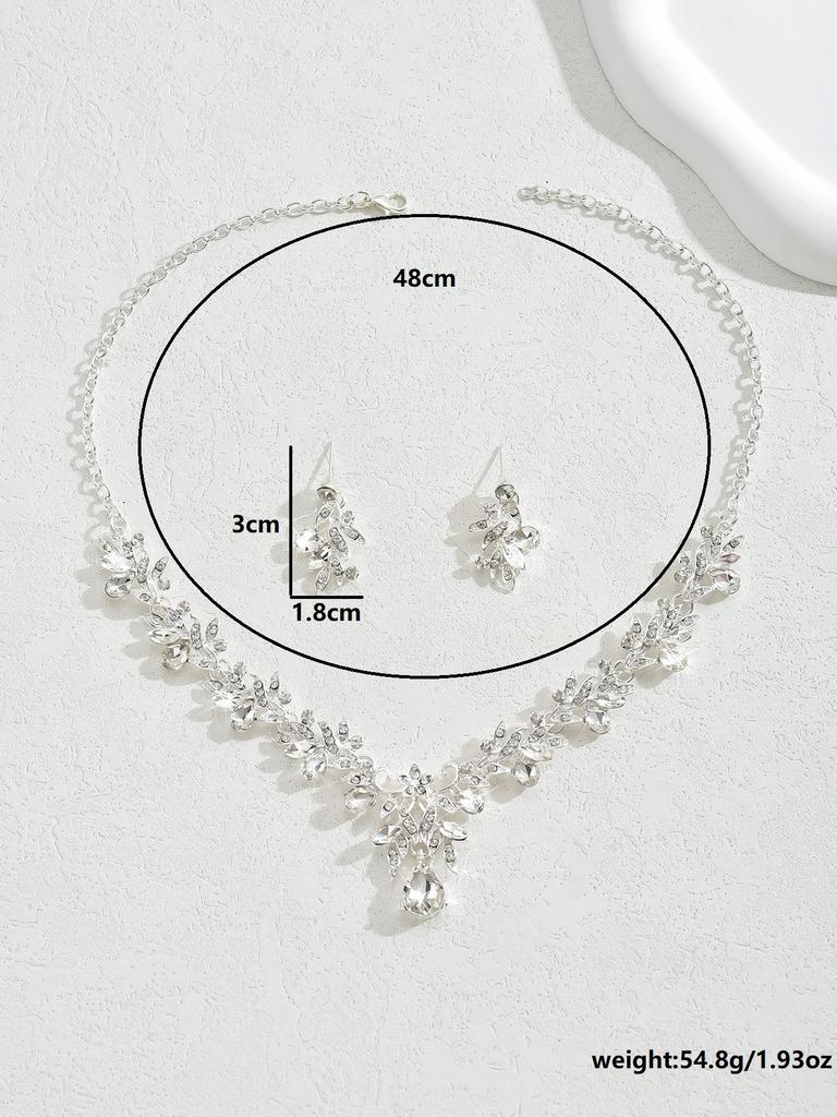 3PC Women's Trendy Claw Chain Series Leaf Droplet Necklace Earrings Zircon Set Wedding Banquet Party Holiday Gift