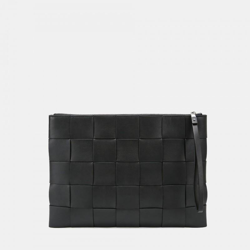 Mens Woven Leather Clutch Bag Minimalist
