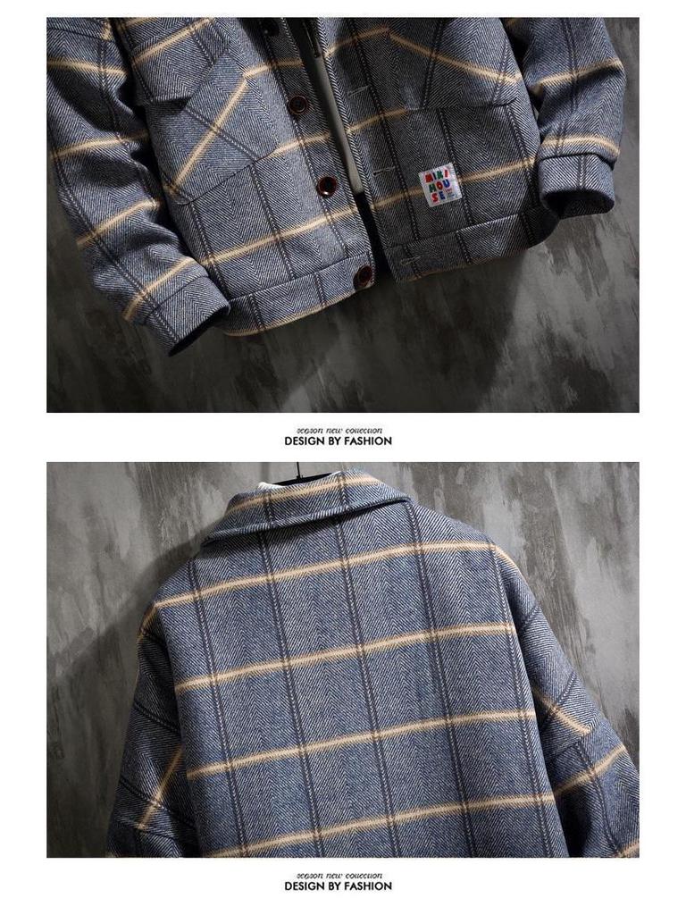 Men's Korean Plaid Woolen Coat - Autumn/Winter Casual British Lapel Windbreaker