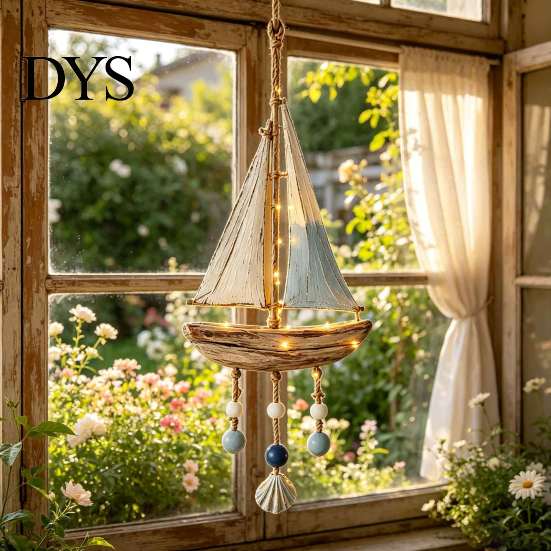 Jute Rope Wall Hanging Lighted Coastal Wooden Ornament, Nautical Fish Shell Starfish Sign with Handmade Beach Vibe Art Warm LED Lights, House