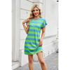 Women's New Spring and Summer Striped Round Neck Loose Short-sleeved Casual Tie Waist Dresses