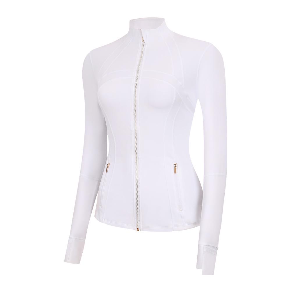 In Stock: LU Women's Slim Fit Yoga Jacket with Gold Zipper - Stand Collar Running Top