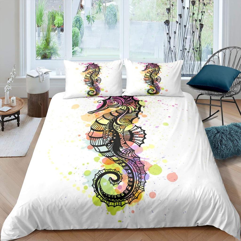 Seepferdchen Bettwäsche-Set für Kinder Jungen Teenager Mechanischer Seepferdchen Druck Bettbezug Tier Bettdeckenbezug Meeresleben Ozean Steppdeckenbezug