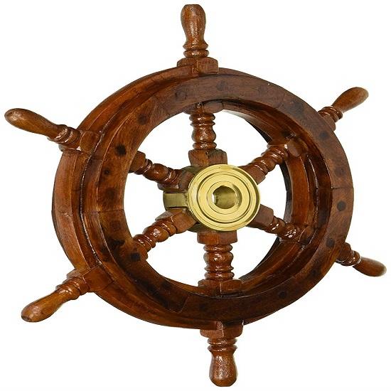 Wood and Brass Decorative Ship Wheel 24" - Nautical Home Decor