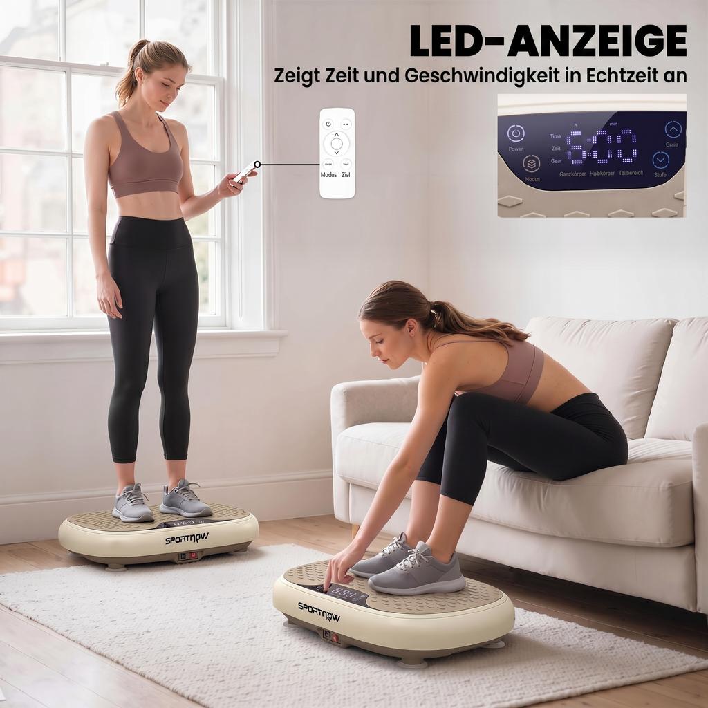Vibration Plate, 20 Speed Levels, 3 Programs, LED, Remote, 46 x 33 x 13.5 cm, Beige