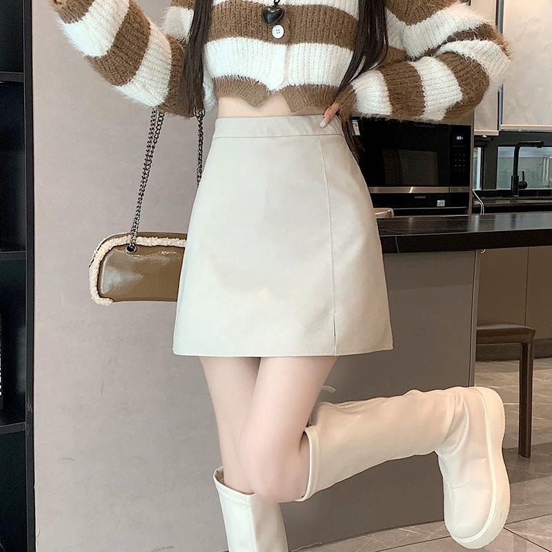 

2024 Осень/Зима Юбка миди с высокой талией из искусственной кожи в корейском стиле для женщин XS абрикосовый