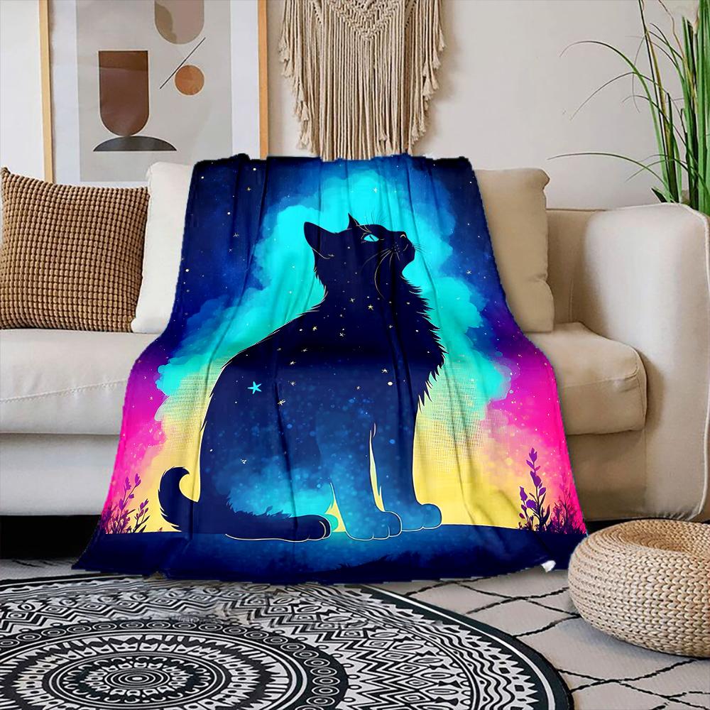

Multiple sizes Silhouette of cat under stars Print Blanket Warm Soft Suitable for All Seasons for Home Travel Camping Picnics RV 75x100cm
