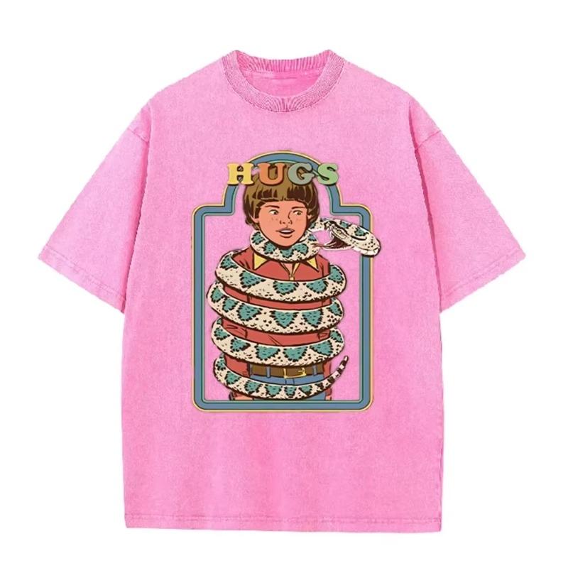 Vintage "Hugs" Snake Boy Print Washed Brown Retro Funny Casual T Shirt