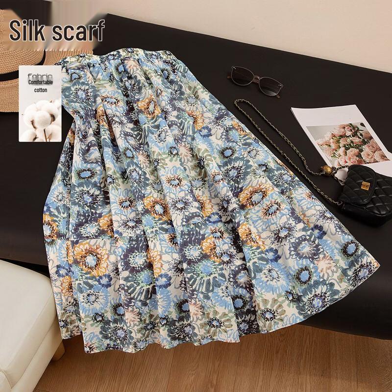 Элегантная midi-юбка А-силуэта с высокой талией и цветочным принтом подсолнуха XL