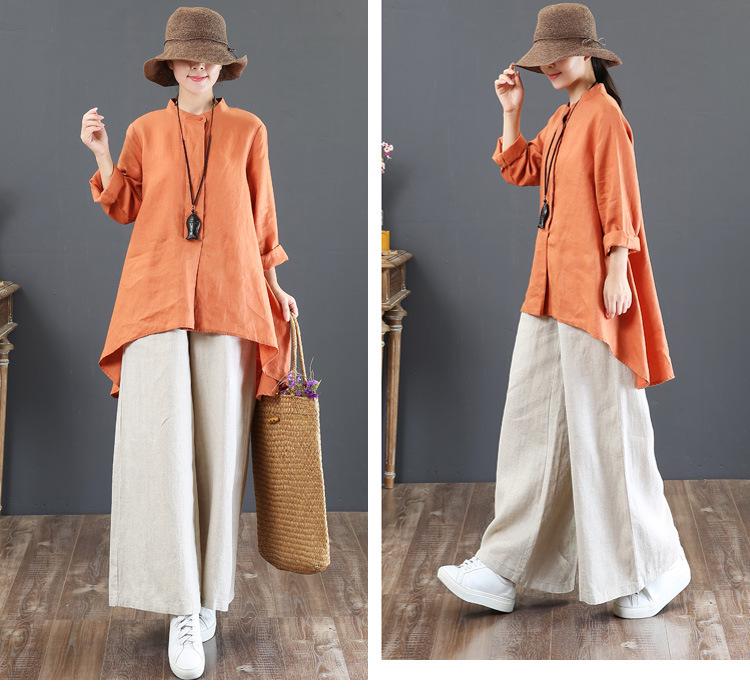 Women's High-Waisted Cotton & Linen Wide-Leg Pants - Plus Size, Loose, Casual Nine-Point Length
