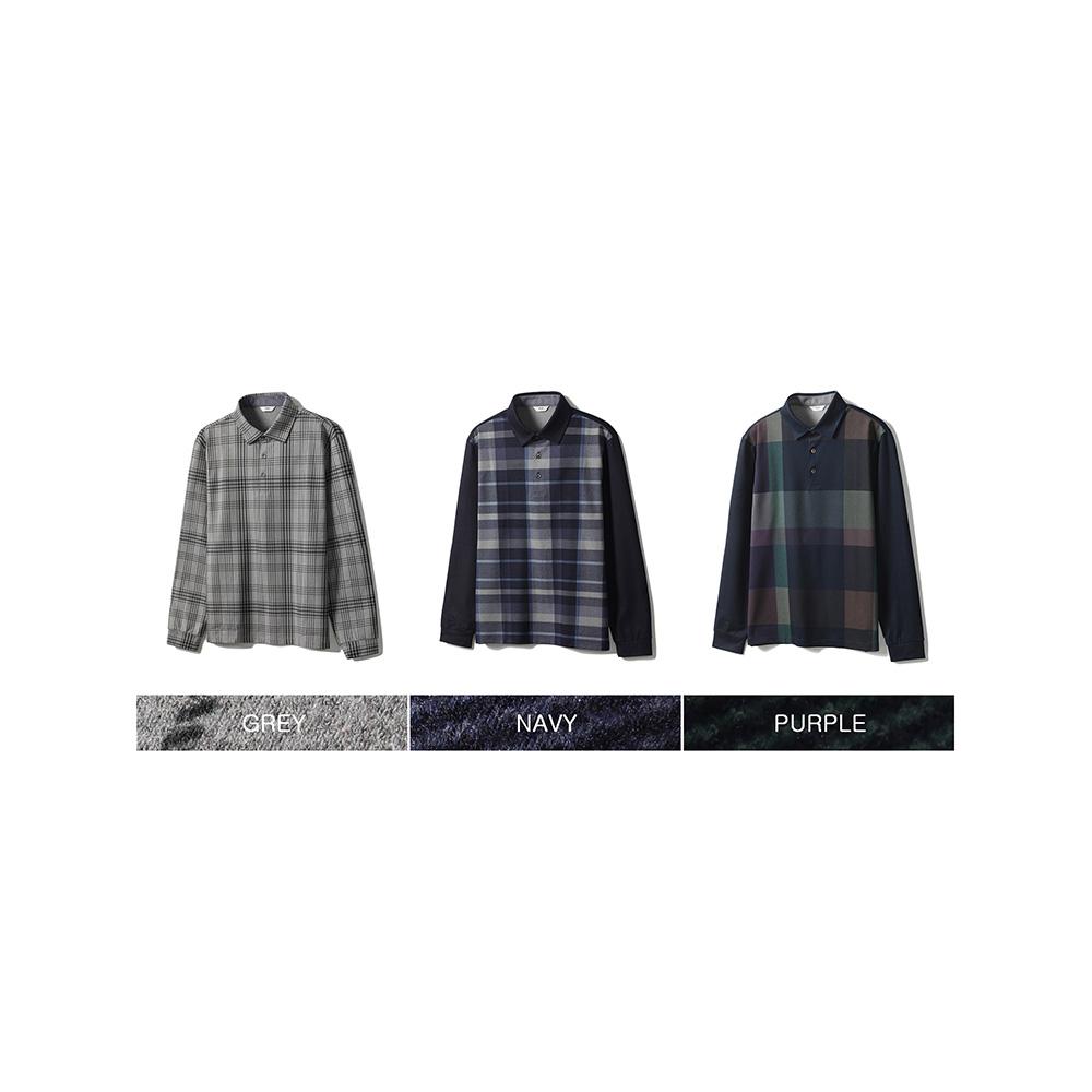 NOTIG Polyester Blend Check Print Collared T-Shirt Gray_Oka1T1Tl102G1