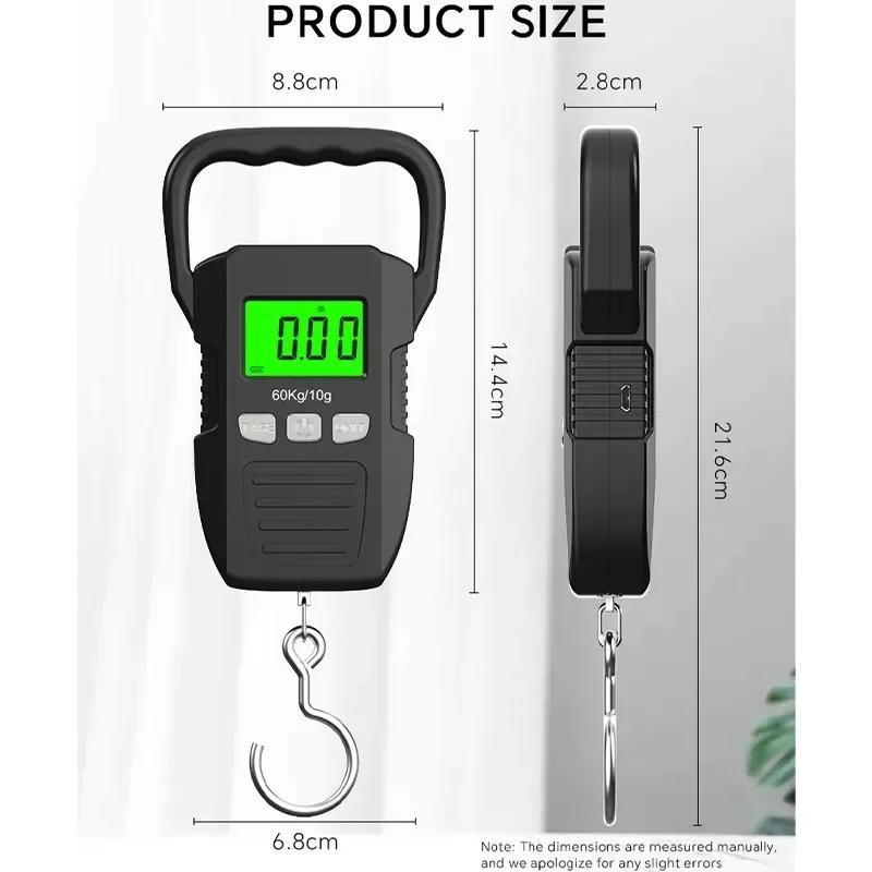 60kg/10g Digital Weight Scale Portable Electronic Luggage Hanging Scale USB Charging High-Precision Measurement Weighing Balance