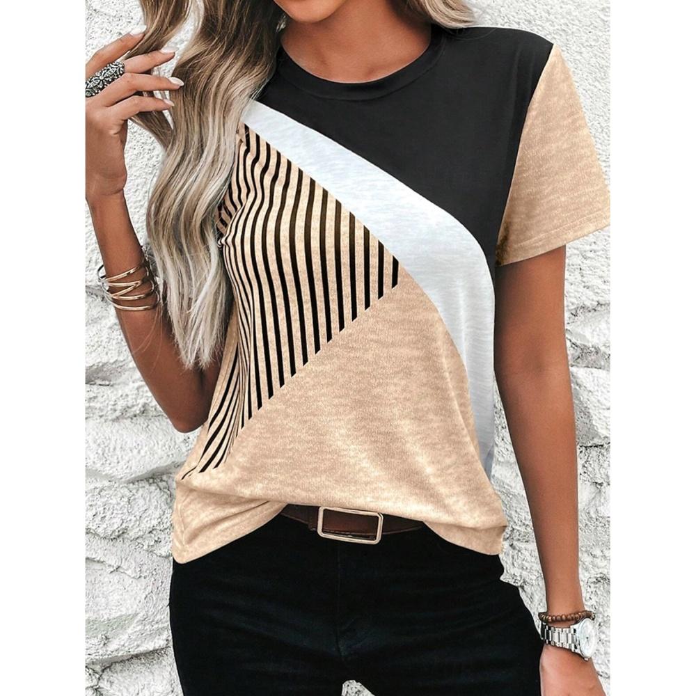 Sommer Mode T-Shirt Damen Einfach Diagonale Streifen 3D Gedruckt Street Casual Harajuku T-Shirt Damen Rundhals T-Shirt Oberteile Kleidung