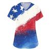 Women's Short Sleeve Independence Day Printed V-Neck Pocket Workwear Top