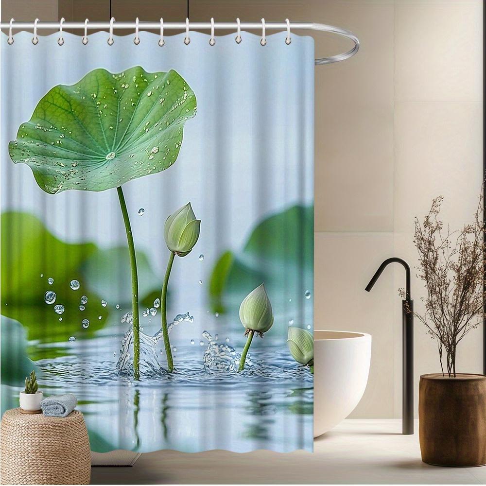 Enhance Your Bathroom with a Waterproof Shower Curtain Featuring Serene Lotus Leaves and Buds for Tranquil Vibes