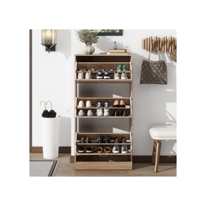 Armoire À Chaussures Avec 3 Tiroirs, Étagère À Chaussures En Bois À 3 Niveaux Pour L'entrée, Couleur Chêne