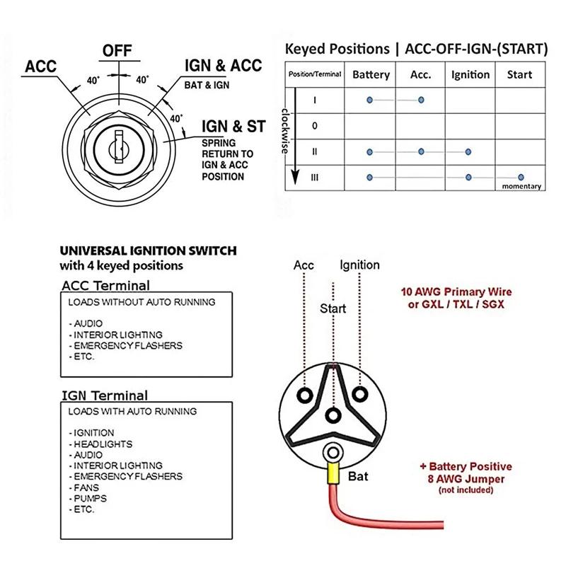 12V Universal Auto Car Boat Ignition Starter Switch 4 Position W/ 2 Keys On Off for Tractor Tuning Truck Car Tool Switches4