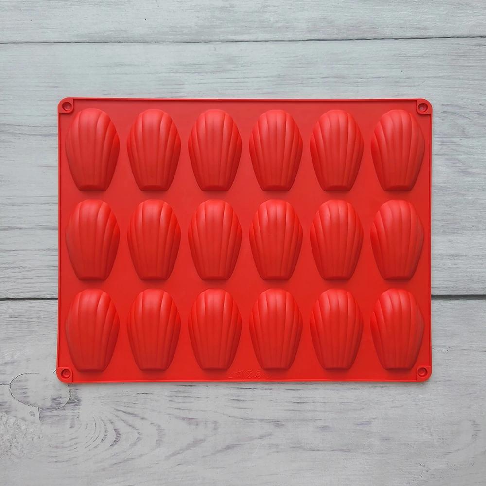 

1 шт. 18-гнездная силиконовая форма для торта Мадлен, форма для шоколадного печенья, бисквита, инструменты для выпечки из силикона ручной работы, макаруны красный