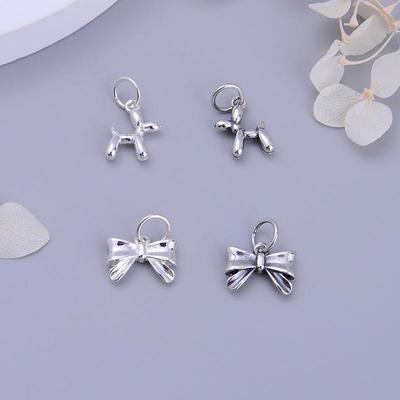 S925 Sterling Zilver Bubble Hond Strik Hanger Bedel voor DIY Kralen Armbanden