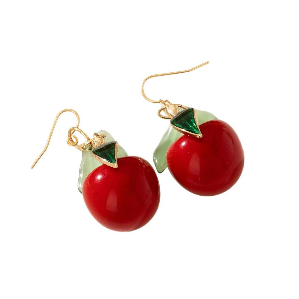 Japanese & Korean Cherry Earrings: Internet Trend, Exquisite Green Leaf Design, Cute Cartoon Resin Style for Students