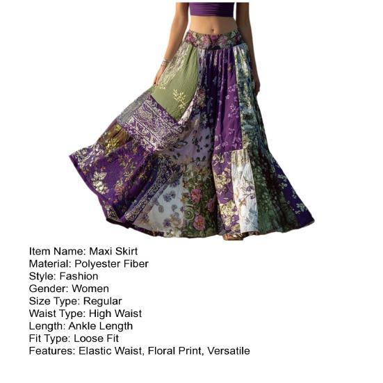 Maxi Skirt High Waisted 3D Floral Print Large Hem Long Skirt Bohemia Style Summer Slimming Skirt Work Leisure Daily Wear