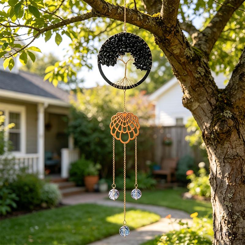Natürlicher 7-Chakra Lebensbaum Edelstein Heilung Rohe Kristallsteine Wand Fenster Auto Hängendes Ornament für Yoga