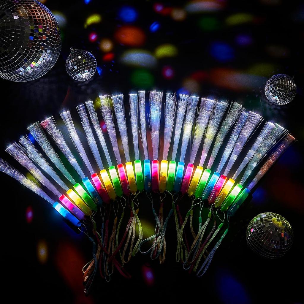 Lewtemi 60 Pack Fiber Optic Wand Glow Wand LED Light Up Wand Bulk with 3 Flashing Models Flashing Sticks with Included Batteries for Birthday Party