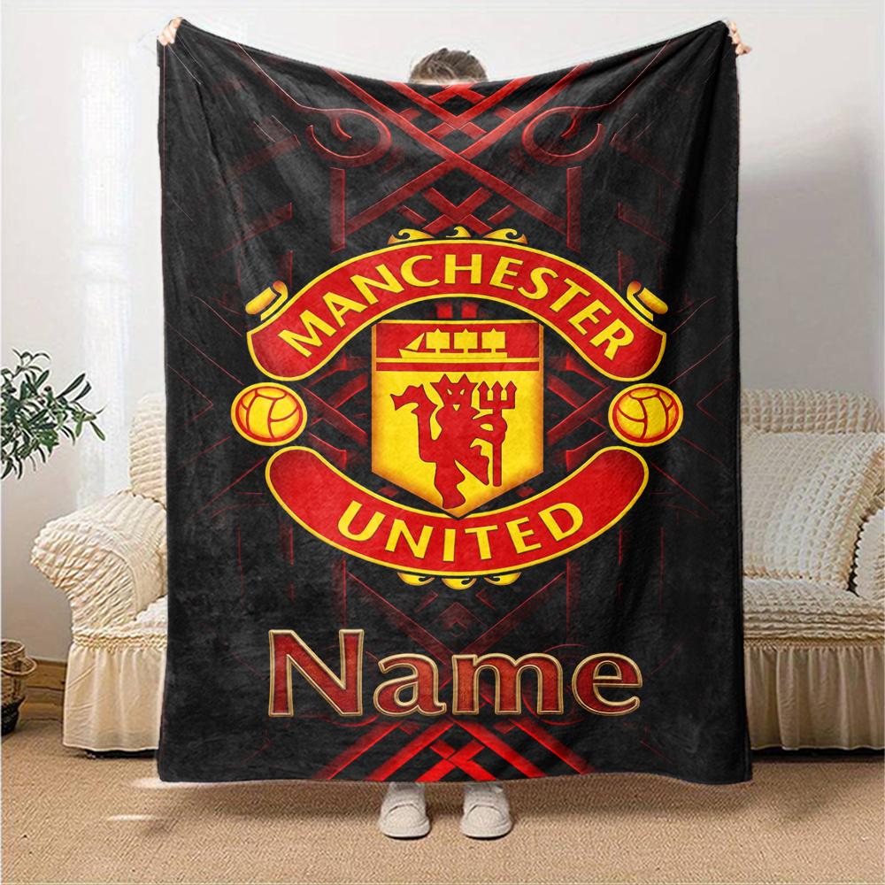 Custom Name Manchester Theme Printed Blanket Perfect For Couch Bed Travel Outdoor Use Machine Washable Cozy Durable