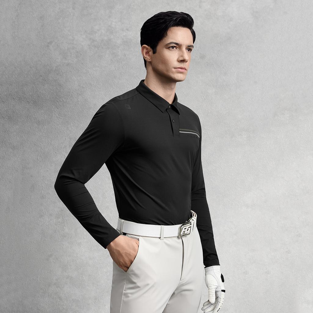 FILA Golf Series Fashion Casual Sports Versatile Elastic Comfortable Warm Knitted Long Sleeve Polo Shirt Men tops A11M545220FBK