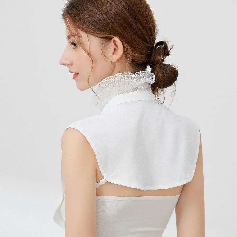 Ruffle Front Tie Solid White Fake Collar for Women Stand Detachable Collar Fake Girls Vintage Lace Ladies False Blouse Collar