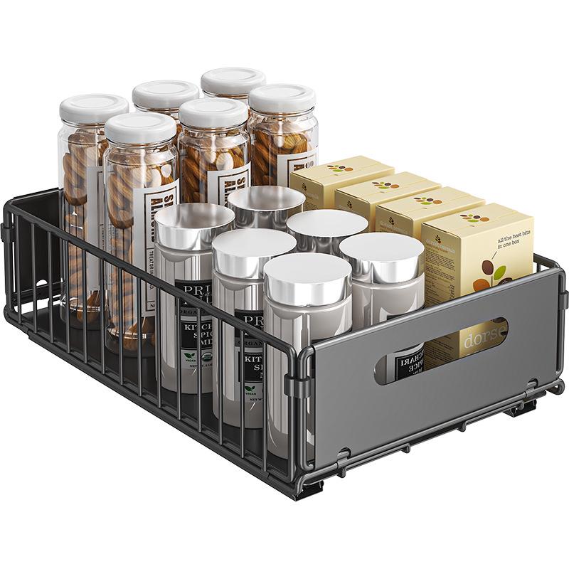 Retractable No-Drill Pull-Out Kitchen Countertop Storage Basket and Folding Rack