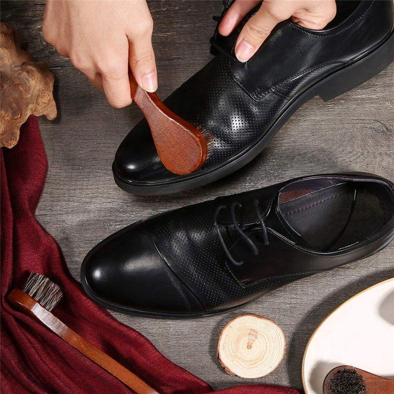AEE4-3 Pieces Shoe Brush Horsehair Shoes Polish Brushes Leather Shoes Boot Care Clean Polish Daubers Applicators