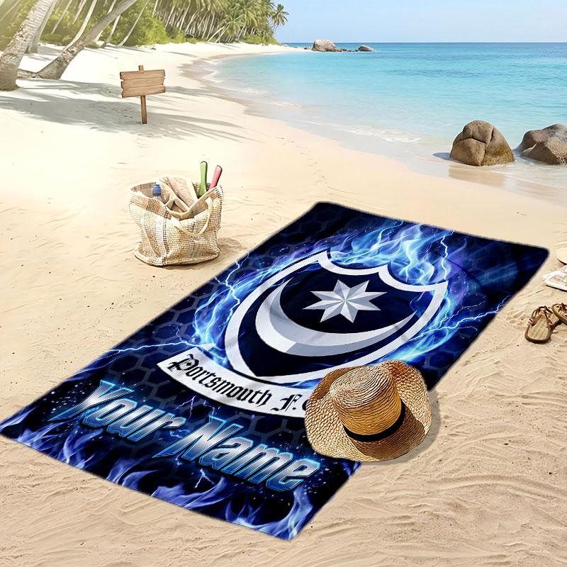 Portsmouth FC Personalized Printed Beach Towel Soccer Logo Support Custom Name Text Absorbent Towel For Sport Travel Special Gift