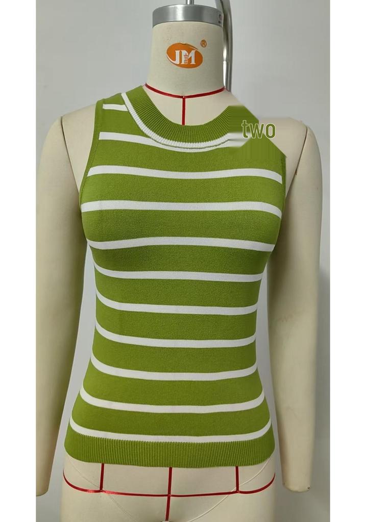 Retro Stripe Slim Fit Knit Vest for Women - Summer Collection