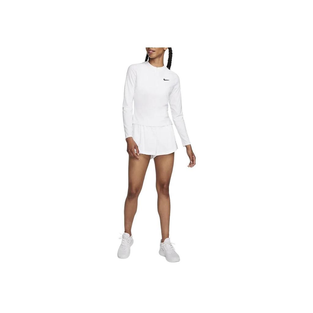 Nike Solid Color Half-Zip Casual Tight Dry Tennis Long Sleeve T-Shirt Women Tops White FV0258-100