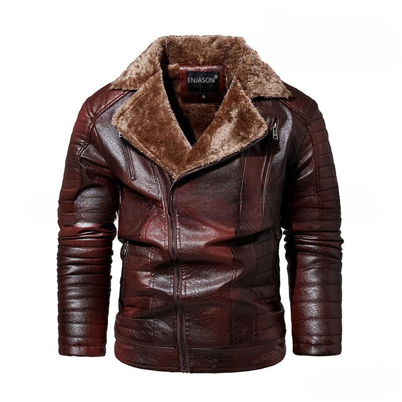 Nueva chaqueta de cuero para hombre con cremallera diagonal, chaqueta de hombre de PU con cuello de traje de polar inglés más caballero